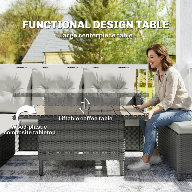 Outsunny 6 Pieces Outdoor PE Rattan Garden Furniture, Patio Wicker Sectional Conversation Corner Sofa