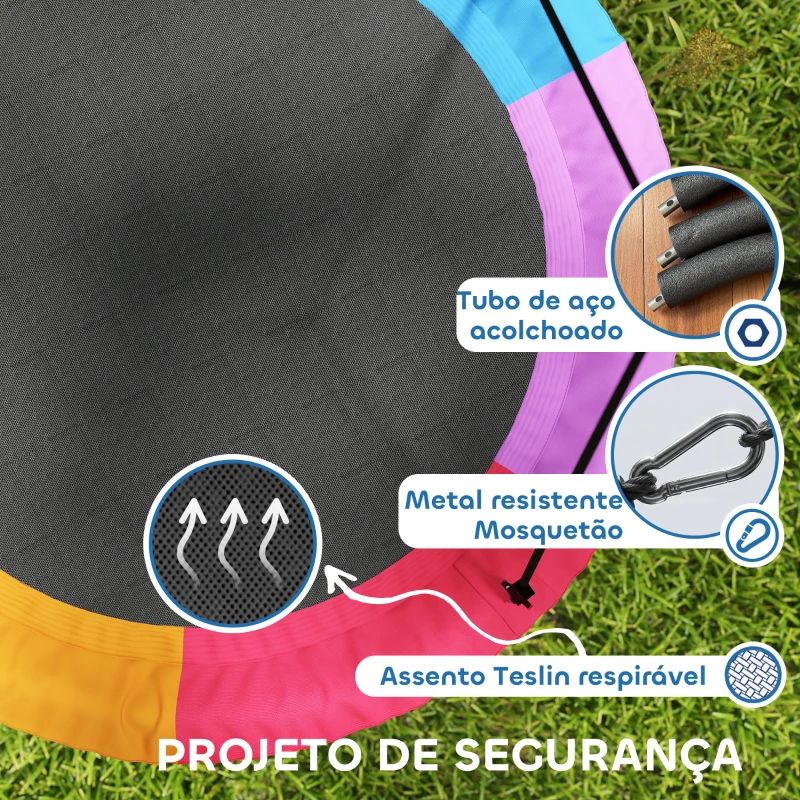 AIYAPLAY Baloiço Ninho Infantil Ø120 cm Altura Ajustável Baloiço Redondo para Bebés para Árvores para 4 Crianças de 3 a 8 Anos Multicolor