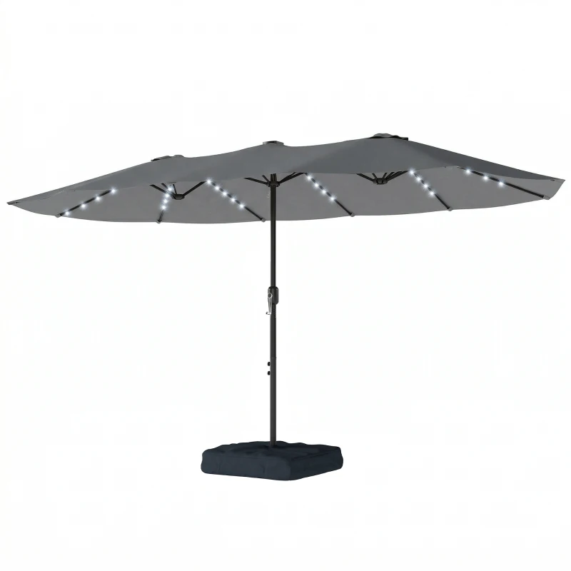 Outsunny Patio Umbrella Double-Sided Outdoor Umbrella with Solar Lights Base, Grey