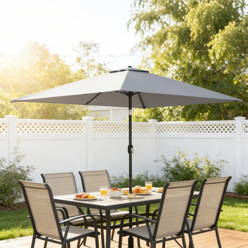 Outsunny Garden Parasol, Parasol Umbrella with Crank Handle, Tilt Function, Polyester Canopy, Light Grey