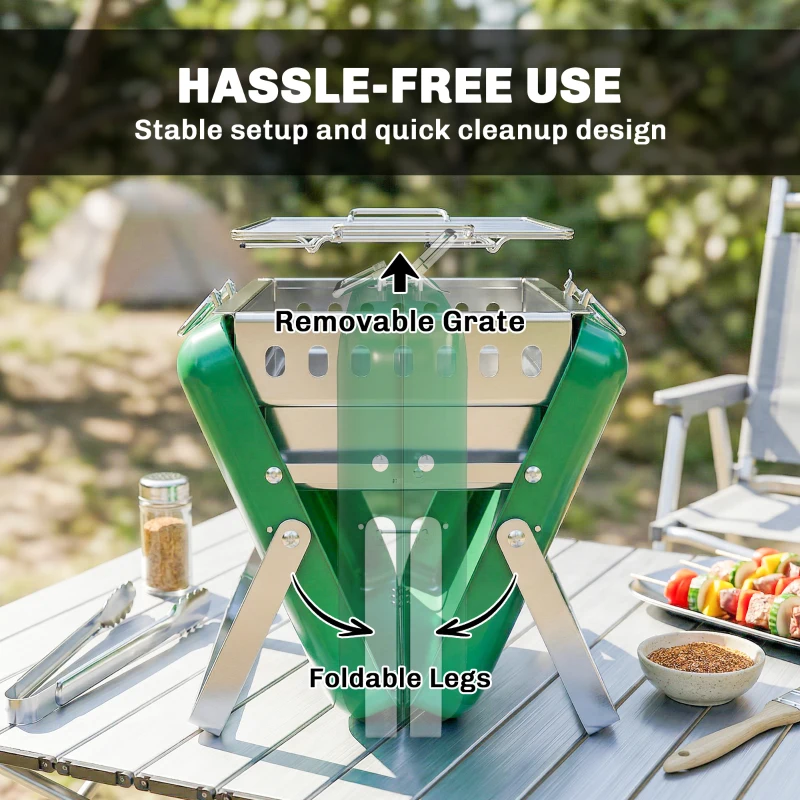 Outsunny Charcoal BBQ Grill Portable Stainless Steel Barbecue with Tilting Grate for Camping Picnic Garden Dark Green