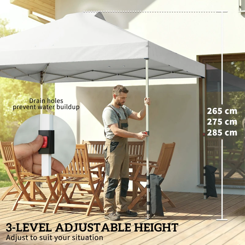 Outsunny Pop Up Gazebo Waterproof Height Adjustable Canopy with 3 Sidewalls Wheeled Bag for Parties 3 x 3 m White