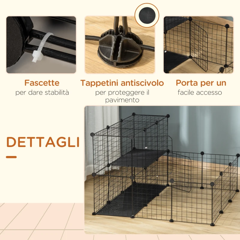 PawHut Recinto per Conigli Modulabile con Accessori Montaggio, in Acciaio, 105x105x70cm - Nero