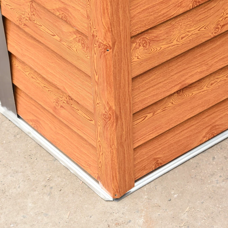 Magazie de grădină robuste din oțel cu uși glisante, efect lemn, 197,5 x 160 x 178‑201 cm – depozitare unelte & scule