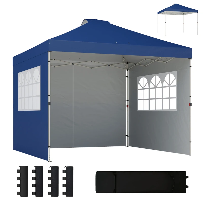 Outsunny Pop Up Gazebo Waterproof Height Adjustable Canopy with 3 Sidewalls Wheeled Bag for Parties 3 x 3 m Dark Blue