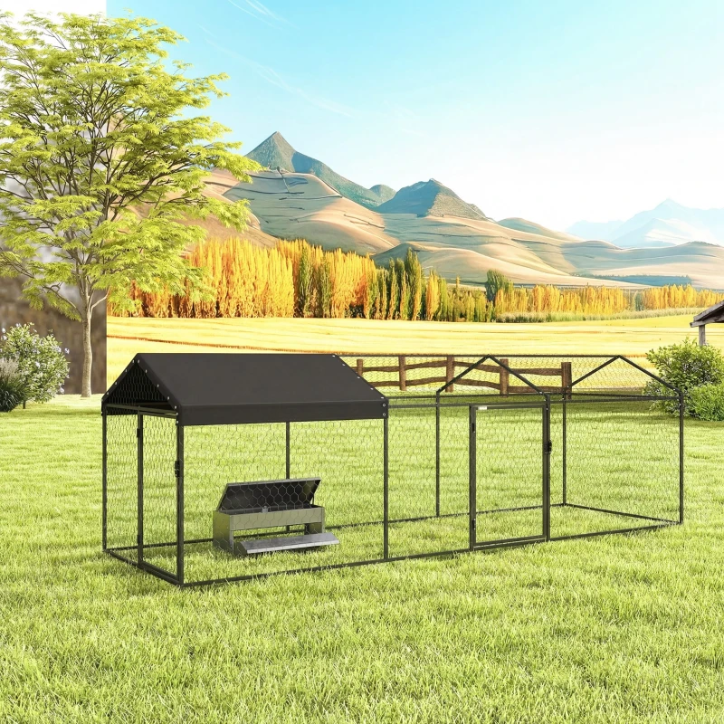 PawHut Galinheiro para Exterior Grande 3x1x1 m Galinheiro Metálico com Cobertura em Tecido Oxford Anti-UV e Impermeável Preto