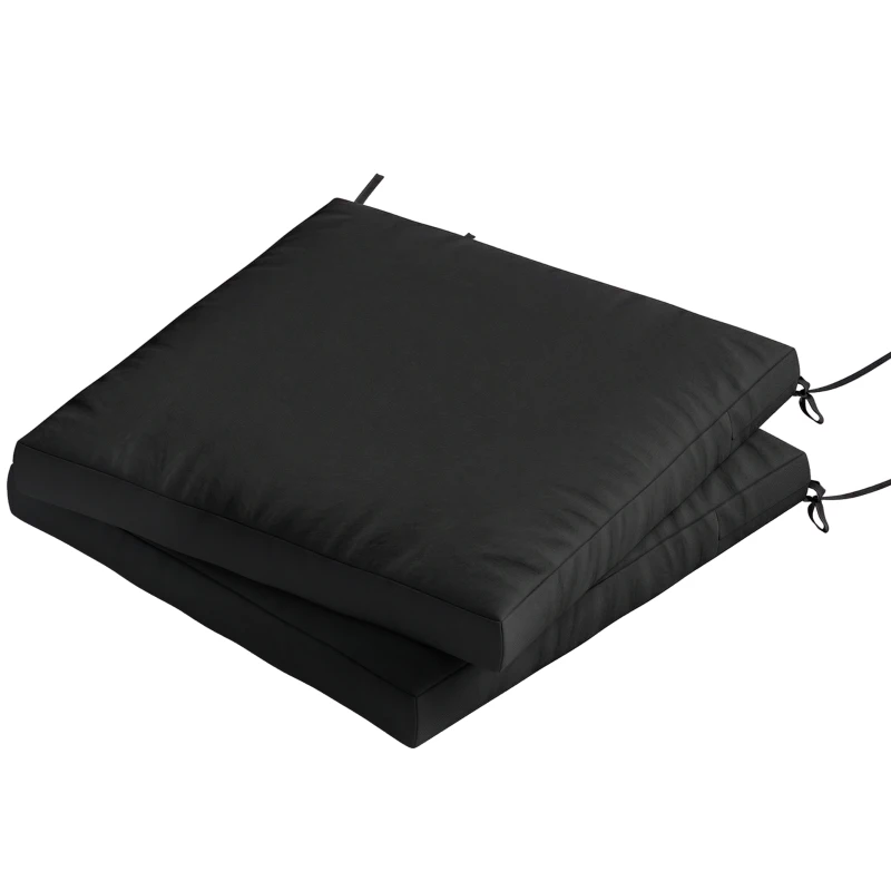 Outsunny Outdoor Seat Cushions Set of 2 with Ties, Waterproof Garden Seat Pads, Black