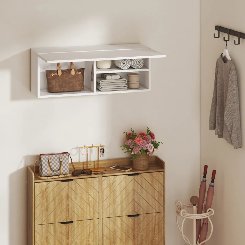 HOMCOM Armadio sospeso per bagno, mobile pensile contenitore con porta a cerniera, 80x25x30 cm, bianco