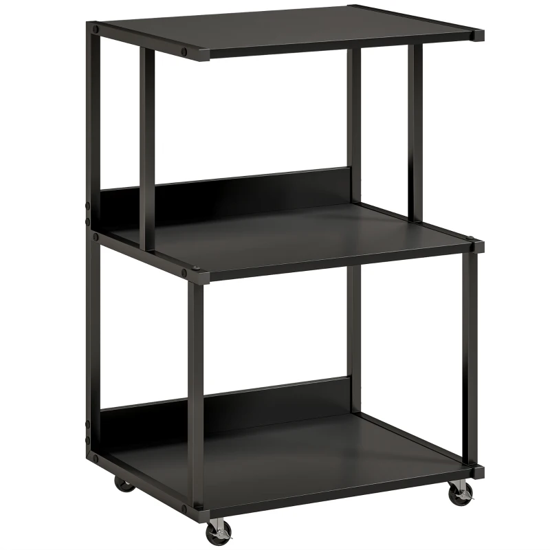 HOMCOM support imprimante 3 niveaux avec roulettes, table industrielle métal bureau, noir.