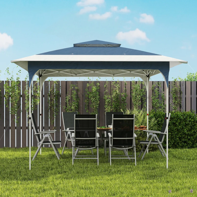 Outsunny 3.5 x 3.5 m Pop Up Gazebo with One-Push Setup, UPF50+ Double Tier Garden Party Tent Marquee with Carry Bag, Blue