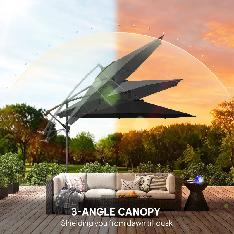 Outsunny 3 m Overhanging Cantilever Parasol, with Cross Base - Black