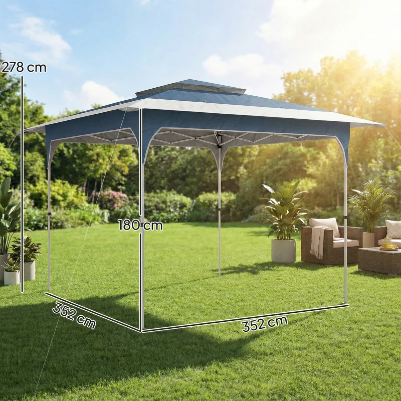 Outsunny 3.5 x 3.5 m Pop Up Gazebo with One-Push Setup, UPF50+ Double Tier Garden Party Tent Marquee with Carry Bag, Blue