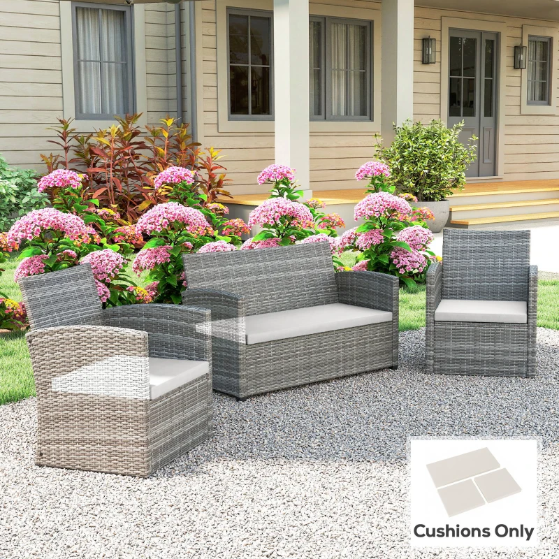 Outsunny Outdoor Seat Cushion Pads for Rattan Furniture, 3 PCs Garden Furniture Cushions, Cream White