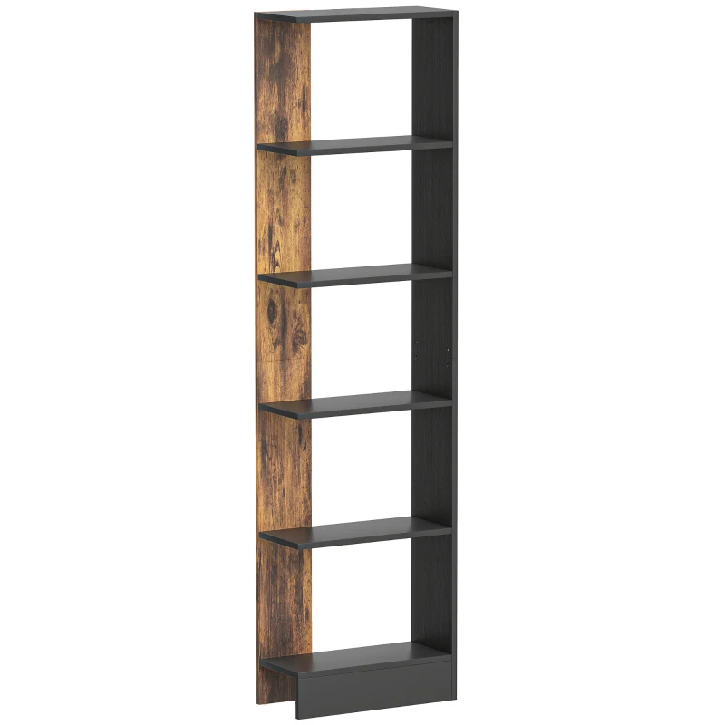 HOMCOM Bibliothèque moderne gain de place à 5 niveaux en bois 45x21x170 cm, Marron et Noir