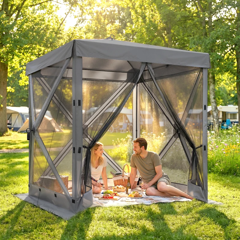 Outsunny Pavillon 1,85x1,85m Imperméable Stable Résistant à l'hiver Pop-up Pavillon pliable avec 4 panneaux latéraux en mesh Sac, UV 30+