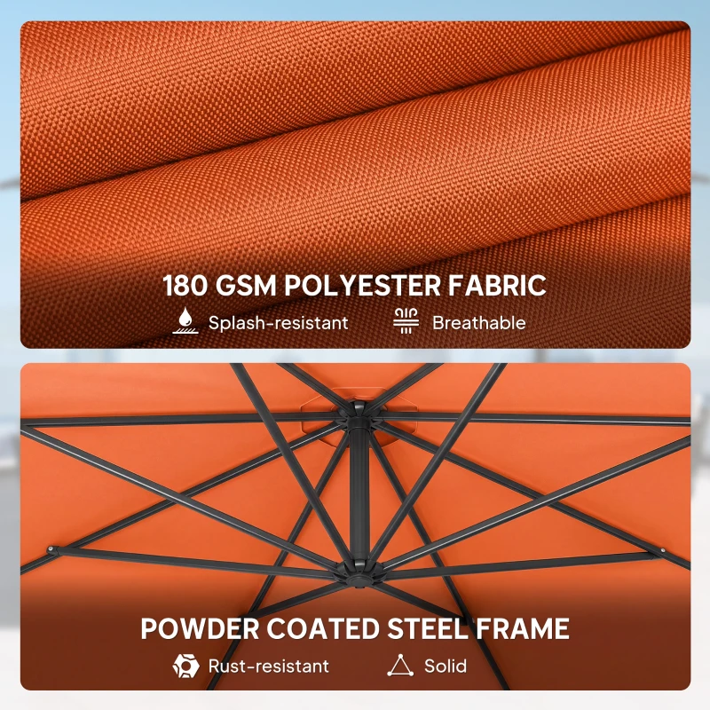 Outsunny 3 m Overhanging Cantilever Parasol, with Cross Base - Orange