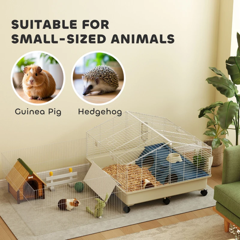 PawHut Klatka dla małych zwierząt z wybiegem, z butelką, Biała