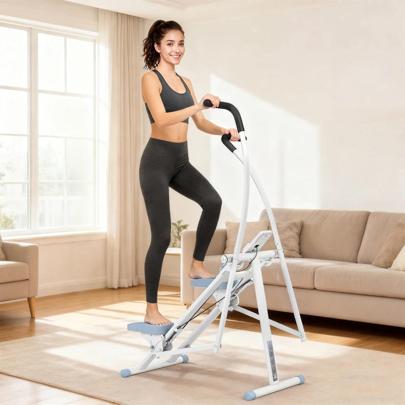 SPORTNOW Stepper per Scale Pieghevole, per Allenamento a Casa con Pedali Regolabili, Schermo LCD, 85x80x142 cm, Bianco