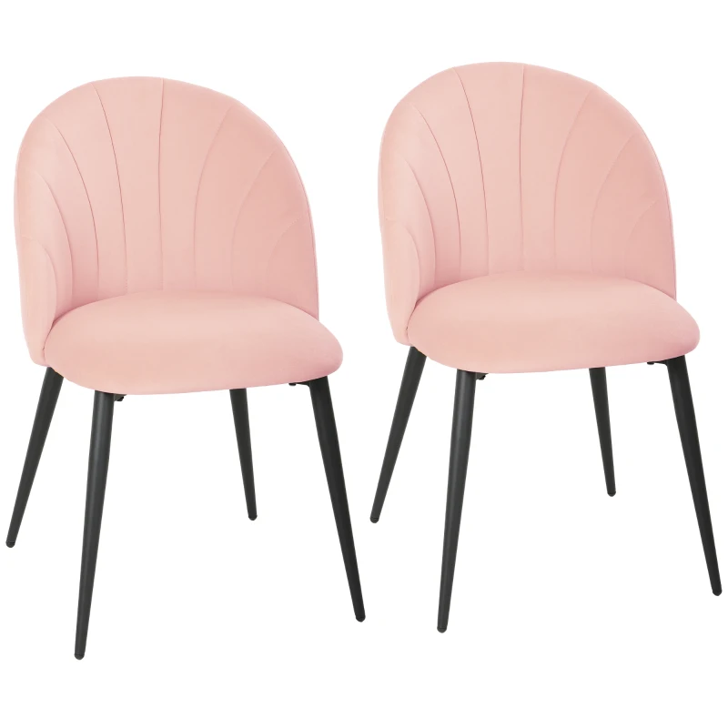 HOMCOM Set 2 chaises de salle à manger rembourrées avec dossier en coquille en velours, 52x55x79 cm, Rose