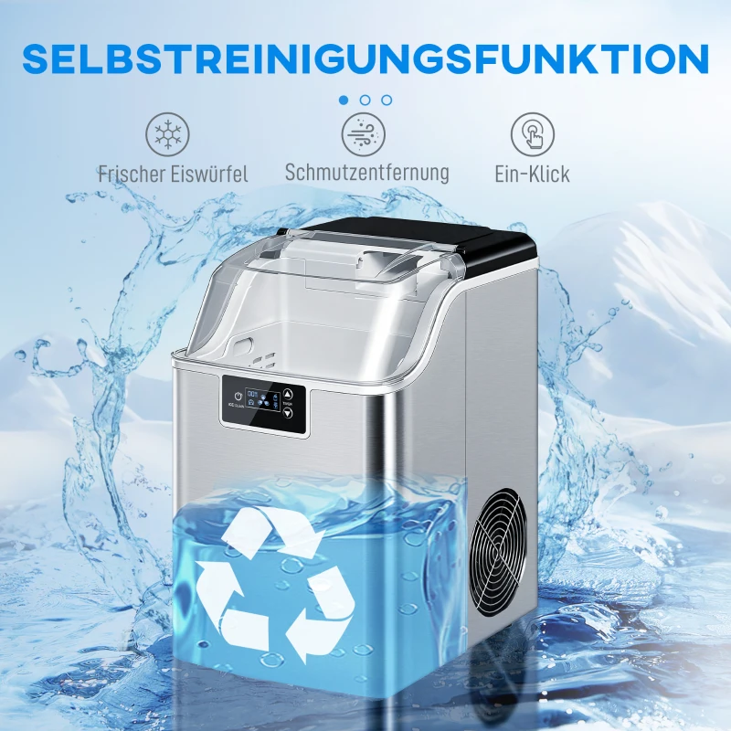 HOMCOM Eiswürfelmaschine, Eiswürfelspender, Ice-Maker, 20 kg/24h Eiswürfelbereiter mit 2,1 L Wassertank, Silber
