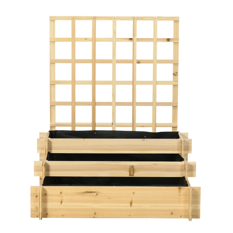 Outsunny Jardiniera cu 3 Niveluri cu Grilaj pentru Catarat Vita de Vie, Paturi Suprainaltate din Lemn pentru Gradina, Jardiniera in Aer Liber pentru Legume, Flori, Ierburi, Nuanta Natur