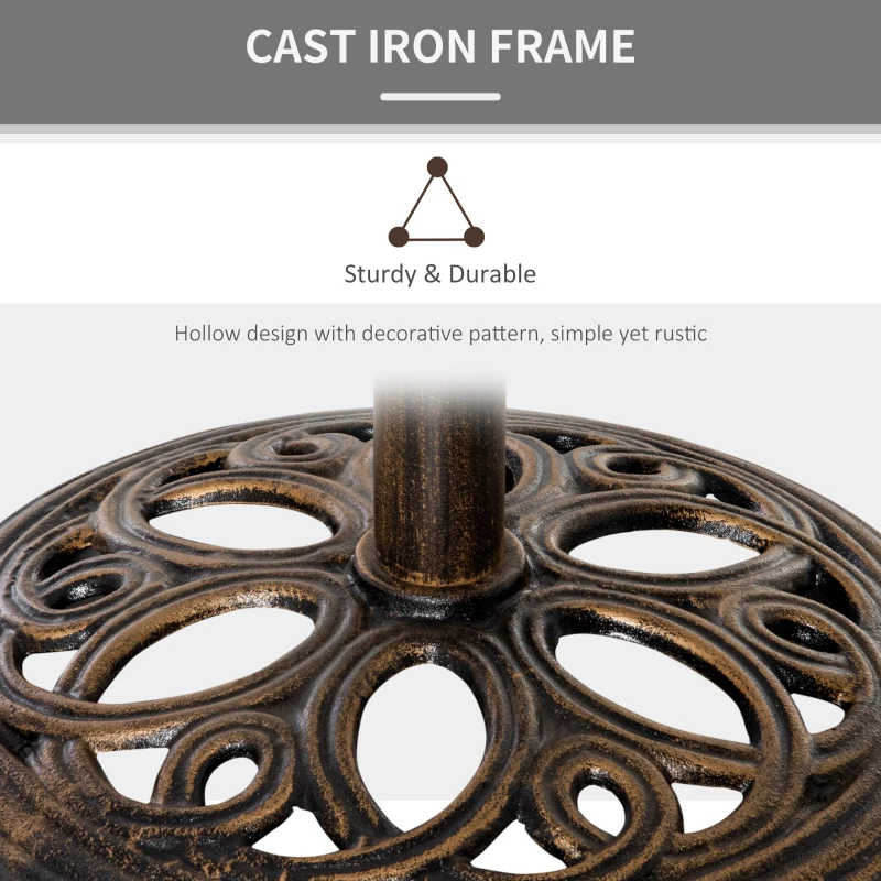 Outsunny 11.5 kg Cast Metal Round Patio Umbrella Base Stand, Umbrella Holder for Outdoor, Patio, Garden, Bronze Tone