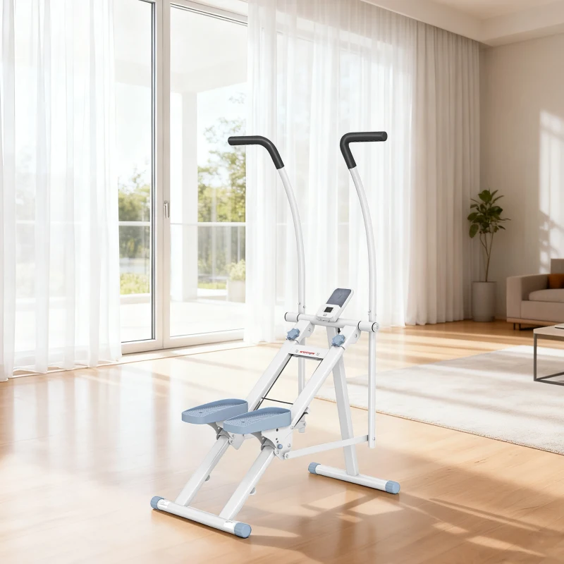 SPORTNOW Stepper per Scale Pieghevole, per Allenamento a Casa con Pedali Regolabili, Schermo LCD, 85x80x142 cm, Bianco