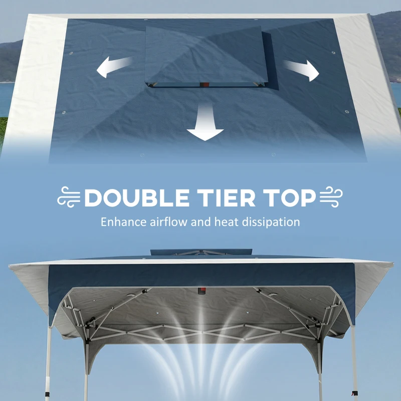Outsunny 3.5 x 3.5 m Pop Up Gazebo with One-Push Setup, UPF50+ Double Tier Garden Party Tent Marquee with Carry Bag, Blue