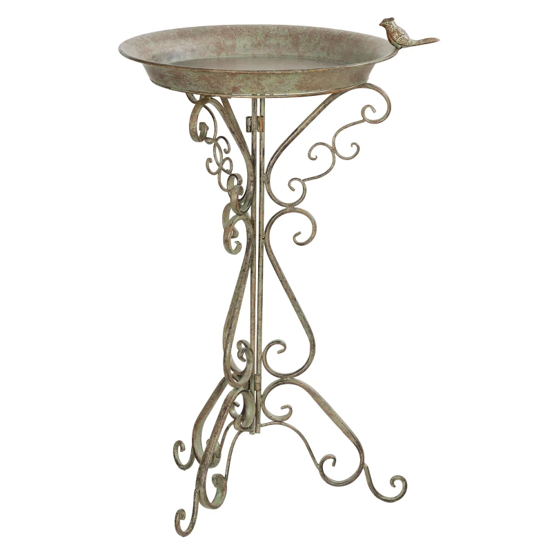 Outsunny Fântână pentru păsări cu statuetă de pasăre și suport decorativ, bol vintage pentru grădină, Verde