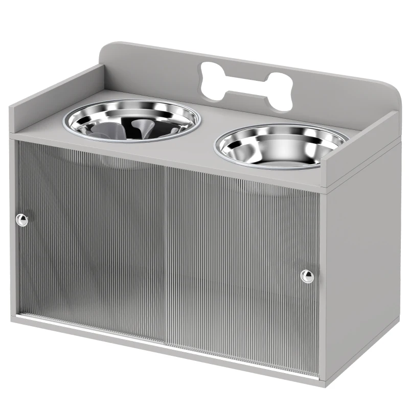 PawHut Ciotola per cani con 2 ciotole e armadietto, Stazione alimentazione rialzata, 60x30x46 cm, Grigio