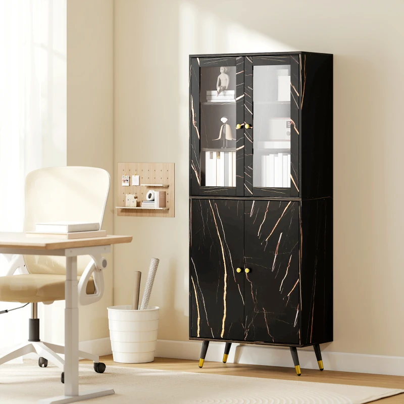 HOMCOM Libreria con scaffale a 6 livelli, mobile contenitore con anta vetrata e armadietto, 70x35x170 cm, nero