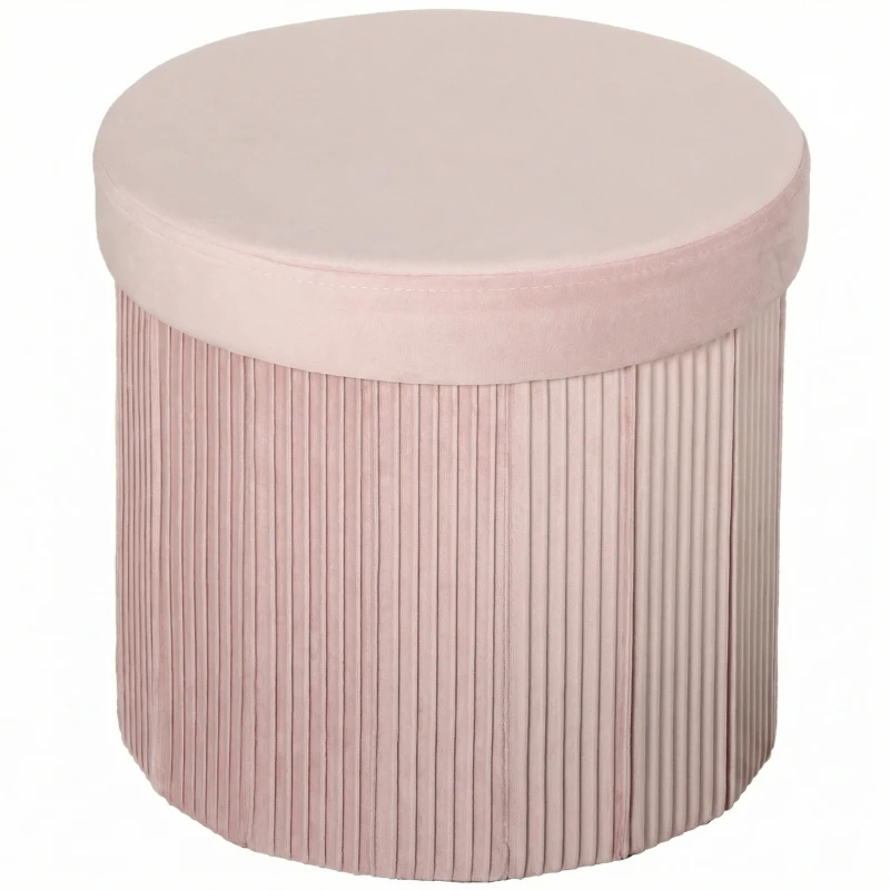 HOMCOM Pouf de Rangement Banc de Rangement Pliable 35 L 38x38x38 cm Revêtu en Velours Coffre de Rangement Rond Rose
