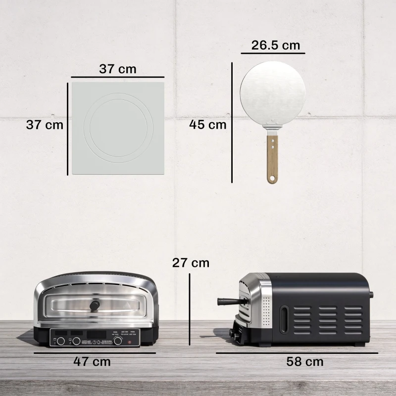 Outsunny Outdoor Pizza Oven Dual Heat Control 6 Presets Electric Pizza Maker with 37 cm Stone and Peel