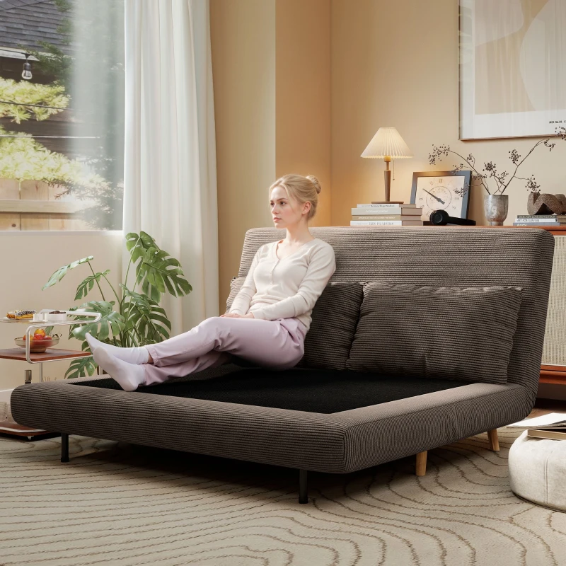 HOMCOM Divano letto con schienale regolabile in 3 posizioni, ciniglia a coste e fino a 120 kg, 141x90x81 cm, Marrone scuro