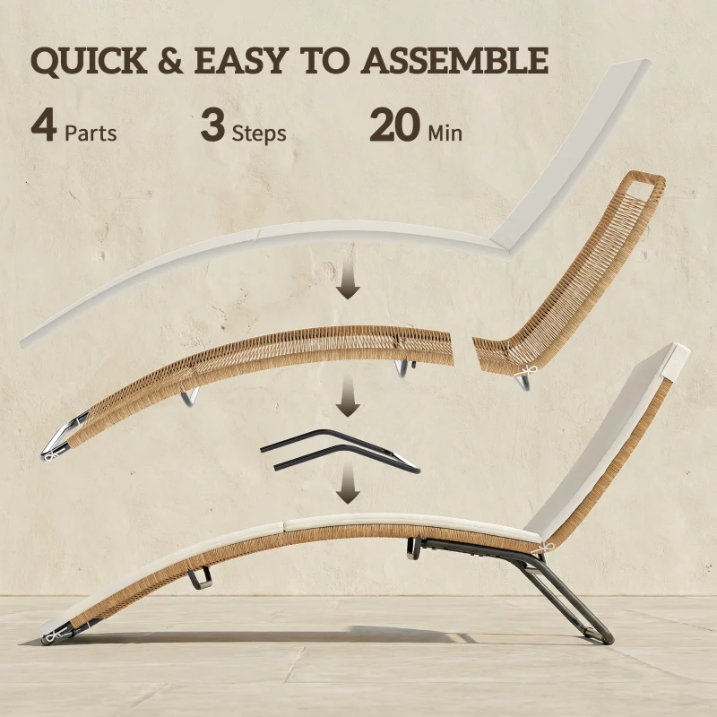 Outsunny Leżanka rattanowa w kształcie litery S z poduszką, oddychająca powierzchnia, stalowa rama