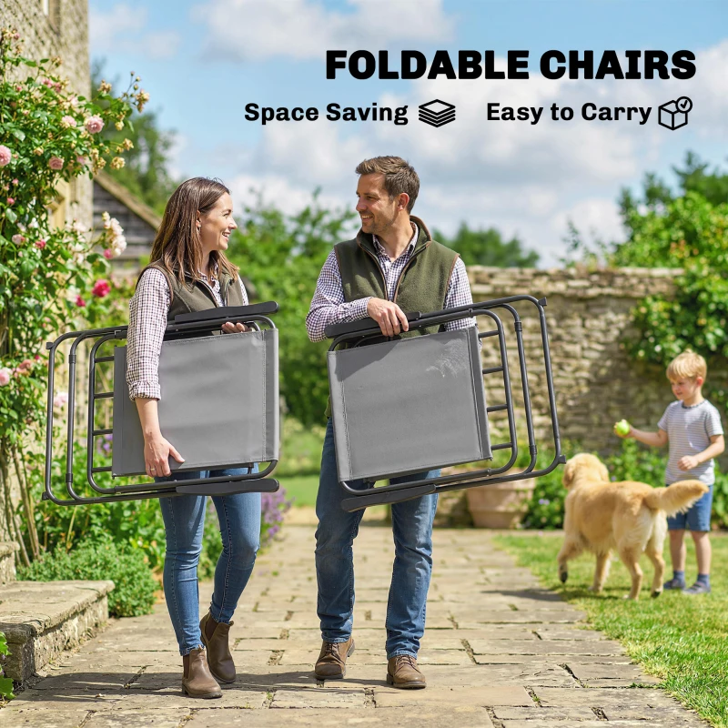 Outsunny Zestaw Mebli Ogrodowych 119 x 68 cm Stół ze Szkła z 6 Składanymi Krzesłami Parasol Wzór Wodny Szary