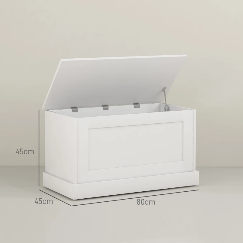 HOMCOM Cassapanca contenitore con porta giochi e cerniera di sicurezza per soggiorno, in legno, 80x40x45 cm, bianco