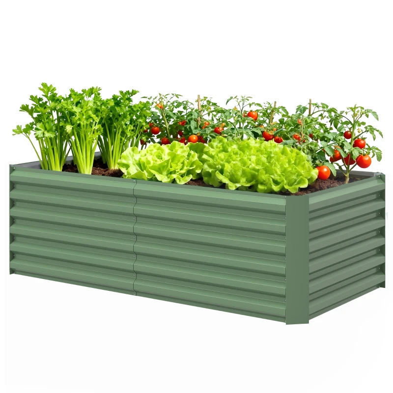 Outsunny Fioriera rialzata in acciaio zincato con fondo aperto, 180x90x57,5 cm, Verde chiaro