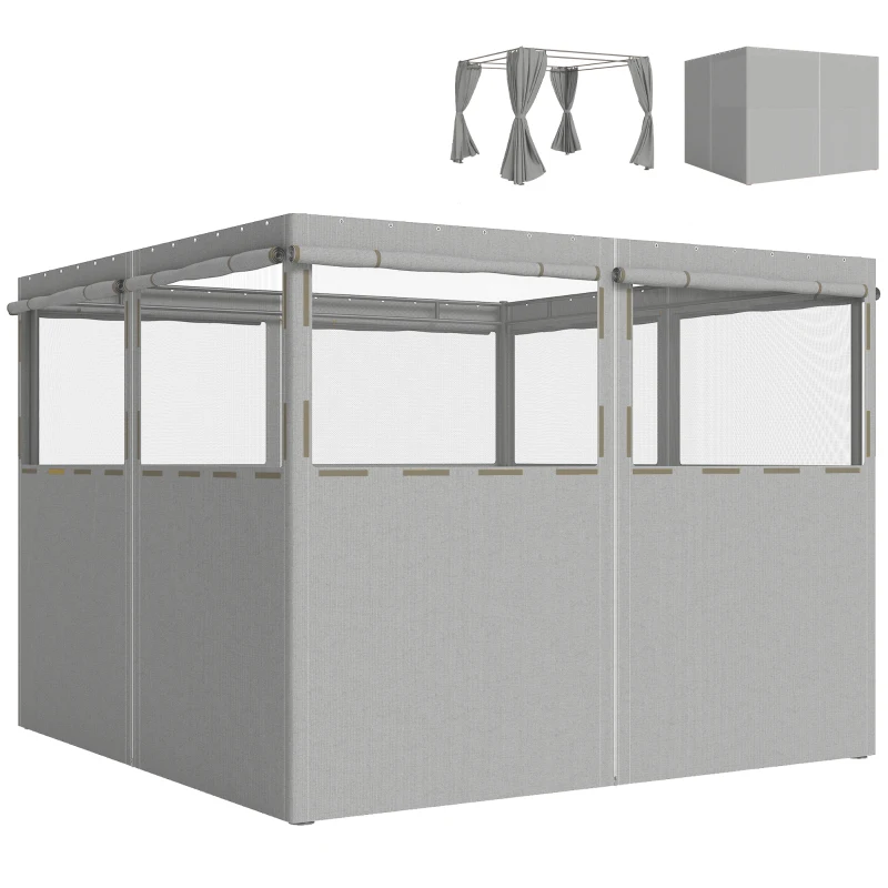 Outsunny 4 panouri laterale pentru pavilion 3x3 m panouri pentru cort cu 8 ferestre protecție UV 30+ impermeabil gri deschis