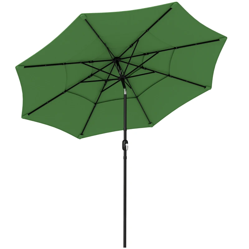 Outsunny Garden Parasol, Parasol Umbrella with 3-tier Roof, Crank Handle, Tilt Function, Polyester Canopy, Green
