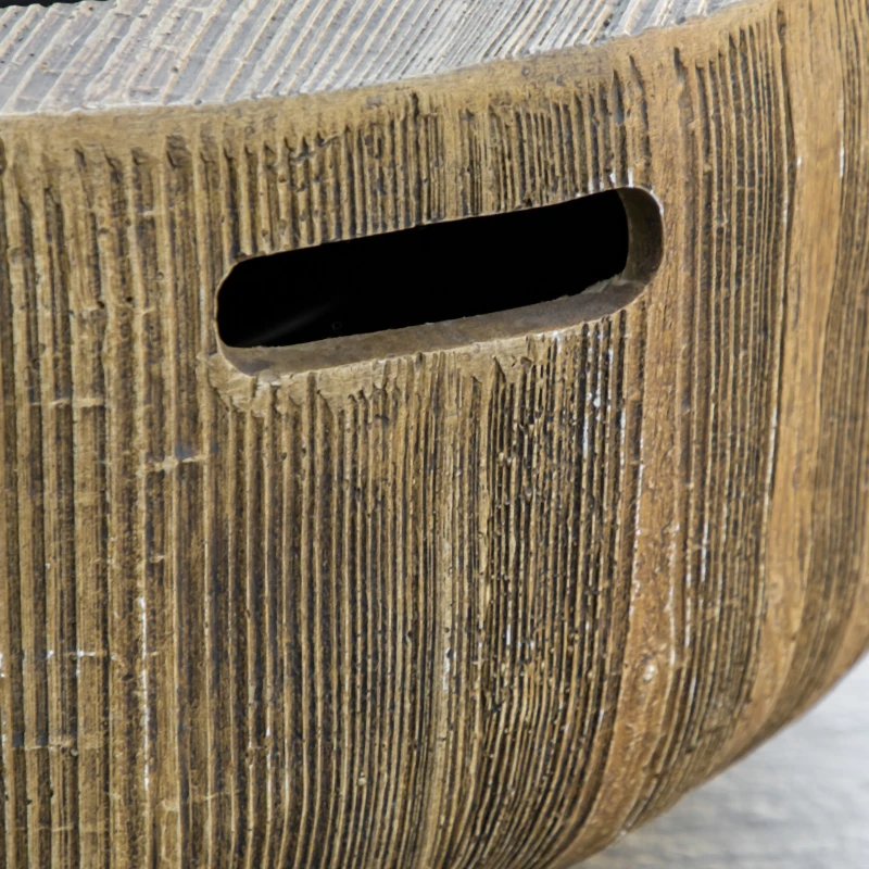 Outsunny Outdoor Fire Pit, 61.5 cm Metal Wood Burning Fireplace with Spark Cover, Poker, Woodgrain Design