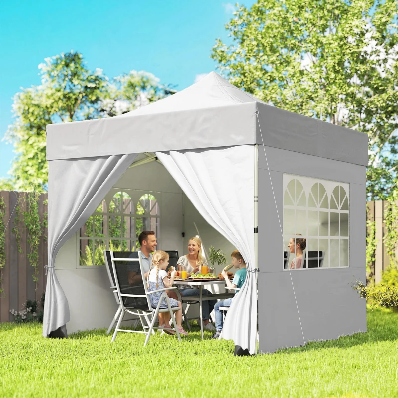 Outsunny 3 x 3 m Pop Up Gazebo with Sidewalls, UPF50+ Heavy Duty Garden Party Tent Marquee with Wheeled Carry Bag, Silver Grey