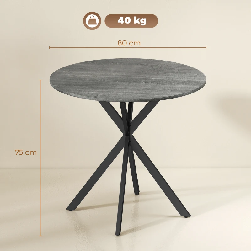HOMCOM Table de cuisine ronde, 80 cm, plateau compact, panneau de particules, métal, Gris