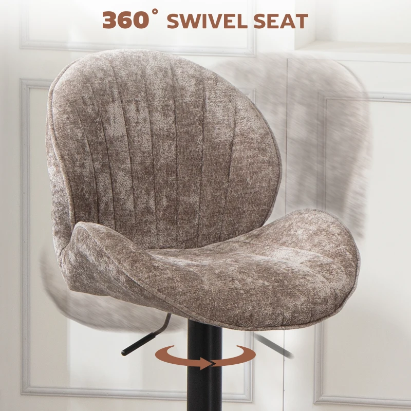 HOMCOM Bar Stools Set of 2, Swivel Barstools with Back, Adjustable Height and Footrest for Kitchen Island, Dining Room, Brown