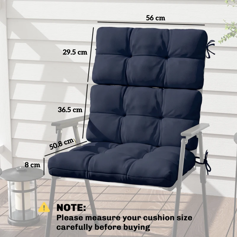 Outsunny 2-Piece Seat Cushion Replacement with Backrest, Garden Patio Chair Cushions Set with Ties, Dark Blue