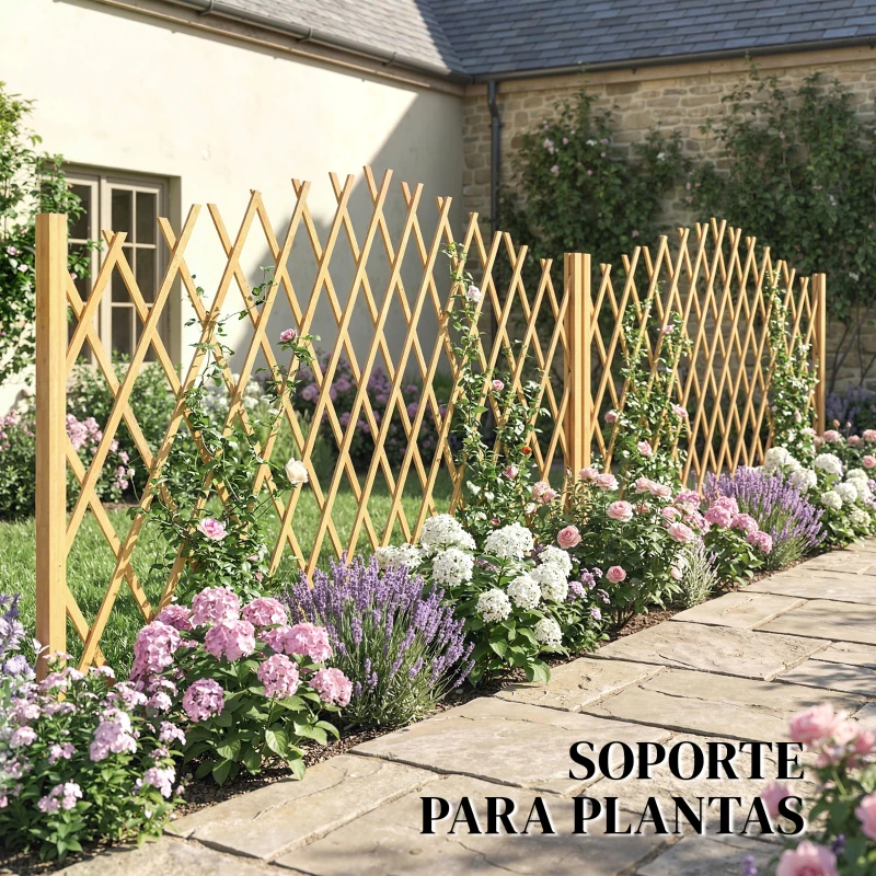 Outsunny Set de 2 Paneles de Vallas de Jardín Exterior Extensibles de Madera para Decoración Terraza 180x30x103 cm Natural