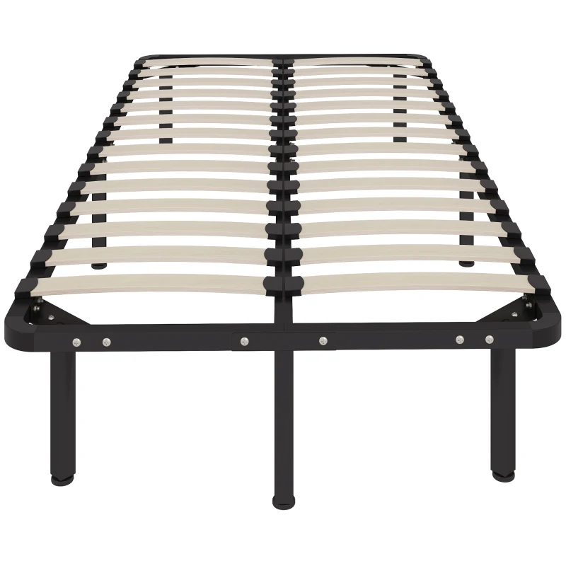 HOMCOM Struttura Letto Industriale a 28 Doghe con Spazio Contenitore, in Legno e Acciaio, 190x90x31 cm, Nero e Legno