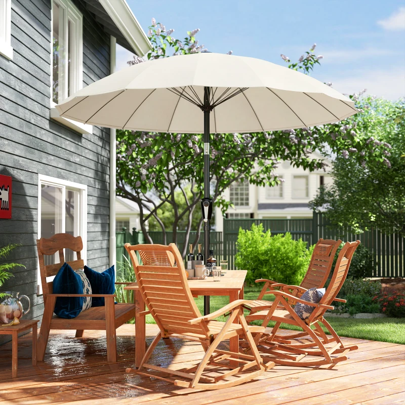 Outsunny 2 m Shanghai Garden Parasol Umbrella with 16 Fibreglass Ribs, Outdoor Parasol Sun Shade with Crank & Tilt, Cream White