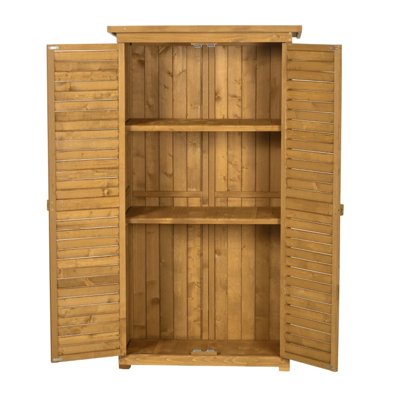 Outsunny Căsuță de Grădină din Lemn cu Acoperiș Impermeabil și 3 Rafturi, 87x46,5x160 cm, Lemn