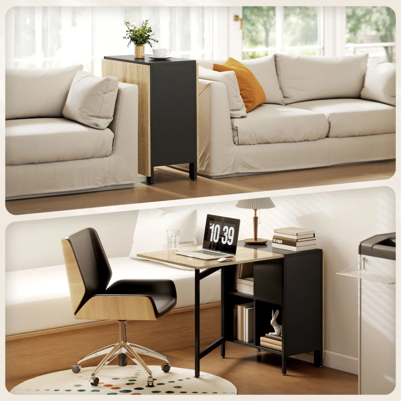 HOMCOM Tavolo pieghevole da pranzo con ali ribaltabili, 4 scomparti e 3 configurazioni per cucina soggiorno,169x60x75 cm, naturale scuro